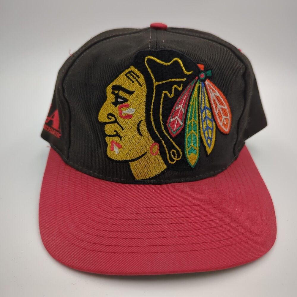 Vintage Chicago Blackhawks Logo Athletic Snapback Hat Blockhead Monster Faded